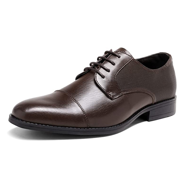 Men's Cap-Toe PU Leather Oxford Shoes - DARK BROWN -  0